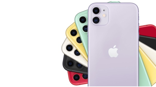seis iphone de apple, cada uno de un color, puestos en abanico.
