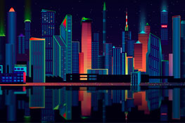 Imagen de edificios iluminados de noche