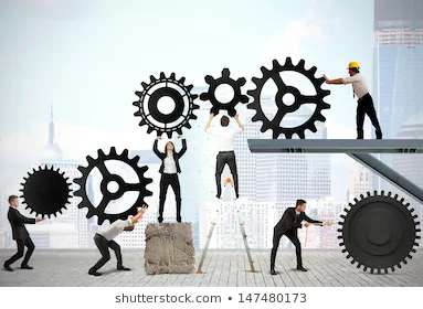 La imagen muestra personas trabajando cuyas tareas están relacionadas entre sí (necesitan trabajar en equipo)