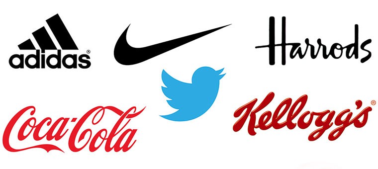 Logos comerciales de varias marcas: Adidas, cocacola, twitter, Harrods, NIKE y Kelloggs